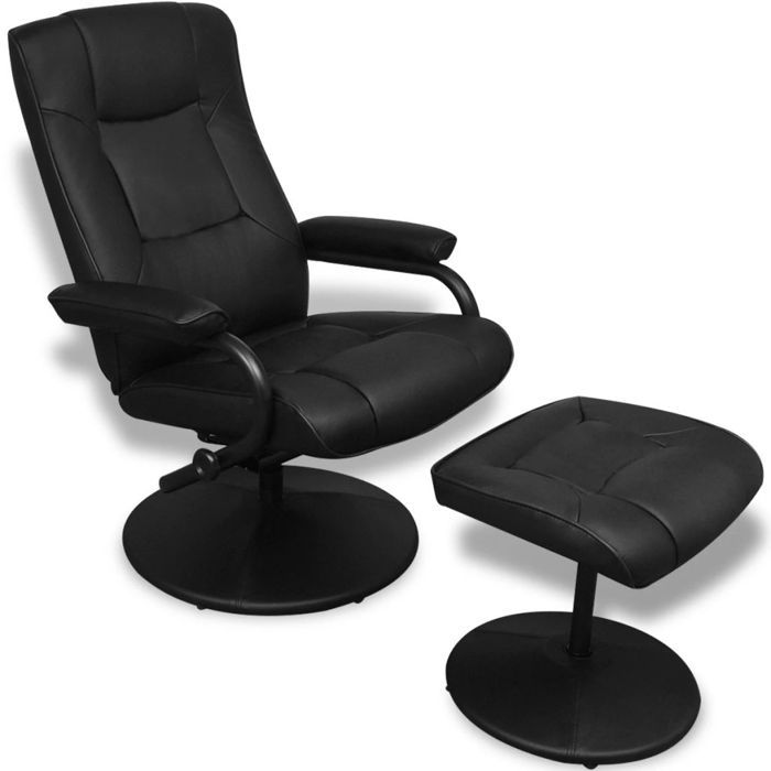 Fauteuil chaise siège lounge design club sofa salon avec repose-pied cuir synthétique noir 1102063/4