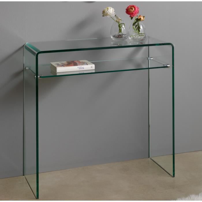 Meuble console murale en verre design CORINNE L 80 x P 30 x H 76 cm Transparent
