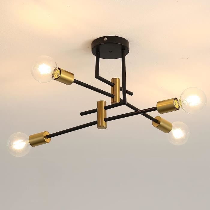 Lustre Industriel Moderne WOTTES 3 Lumières - Style Sputnik, Métal Noir+Bronze, Douille E27