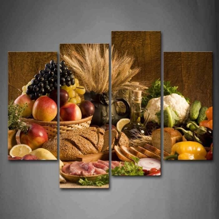 nourriture-de-cuisine-tableau-toile-fruits-dans-le-panier-viande-de