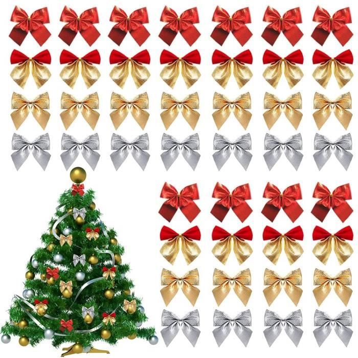 24 Pièces Décorations dArc de Noël 50 mm Archets de Ruban Noeud pour Nouvel An Rouge Coloré TM Rouge/Or /Argent 