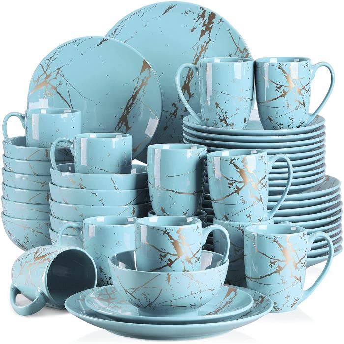 LOVECASA 16 pcs Service Vaisselle Porcelaine pour 4 Personnes, Série Sweet  - Turquoise pour Pâques - Cdiscount Maison