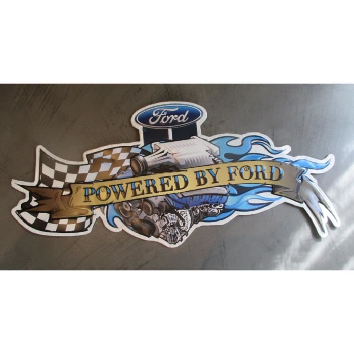 Plaque moteur Ford Powered 60x28 cm - Tôle métal - Garage Diner Loft