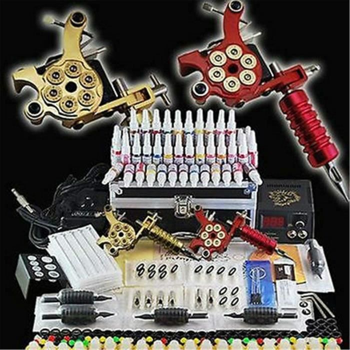 Kit de Tatouage Complète Machine à Tatouer Professionnelle 40 Encres Power Supply Aiguille de