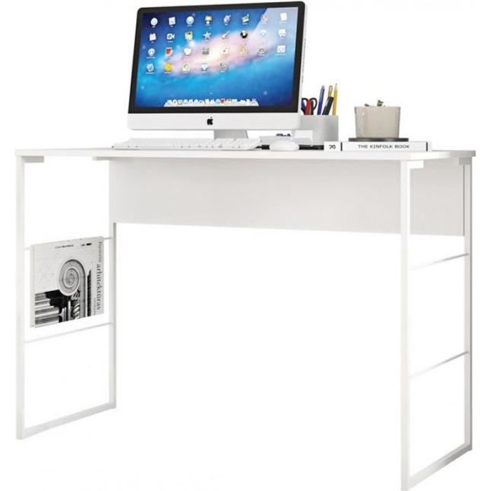 bureau blanc 120 cm pieds métalliques - l 120 x l 45 x h 75 cm