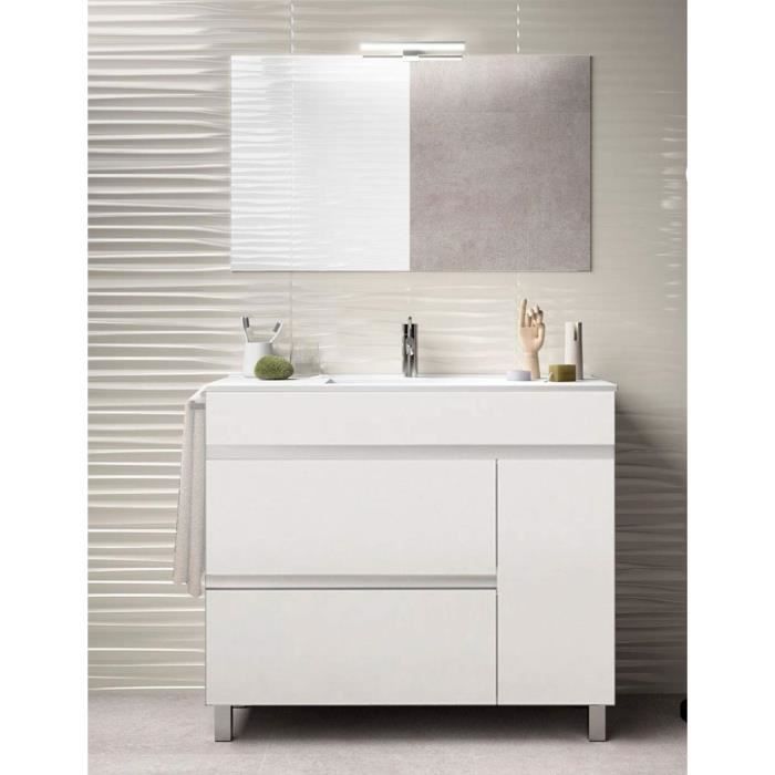 Meuble de salle de bain Hemera avec lavabo miroir et lumière LED blanc 80x82x45cm - Armoire de rangement