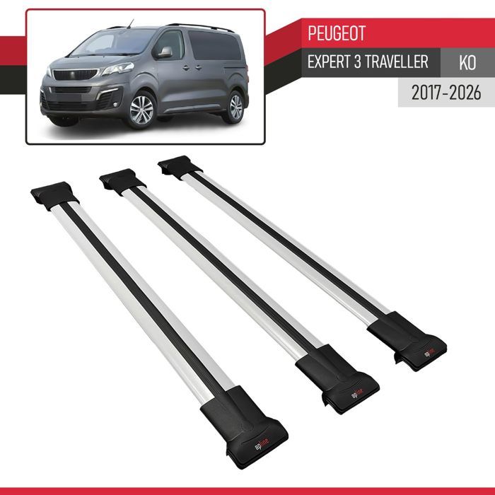 Compatible avec Peugeot Expert 3 Traveller 2017-2026 FLY Model Barres de Toit Railing Porte-Bagages de Voiture Gris 2 Barres - Auto Compatible avec Peugeot Expert 3 Traveller 2017-2026 FLY Model Barres de Toit Railing Porte-Bagages de Voiture Gris 2 Barres - Auto