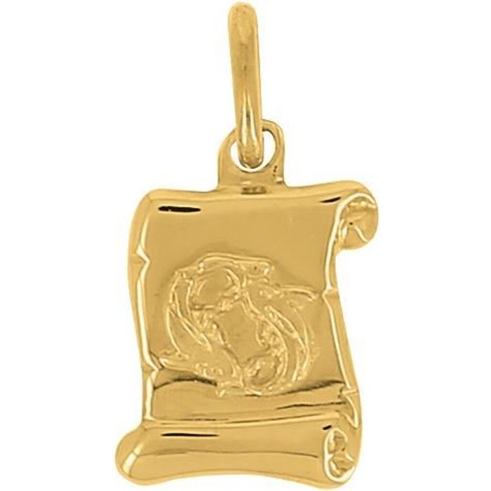 Pendentif Médaille Zodiaque Poisson 18 mm Plaqué Or 18K 5 Microns Dolly-Bijoux 