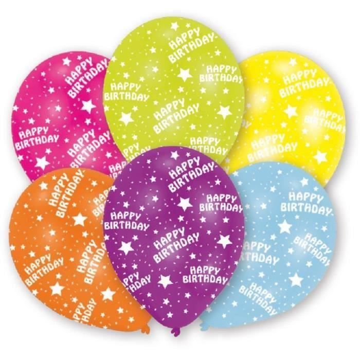 Amscan 9912746 – Lot De 6 Ballons En Latex Avec Inscription « Happy Birthday » Noir/argenté Et Doré 18 Ans 28 Cm