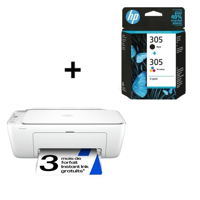 Imprimante tout-en-un HP DeskJet 2810e jet dencre couleur + HP 305 Pack de 2 Cartouches dEncre Noire et Trois Couleurs