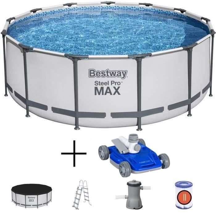 Kit Piscine hors sol tubulaire BESTWAY Steel Pro Max - 396 x 122 cm + Robot nettoyeur automatique