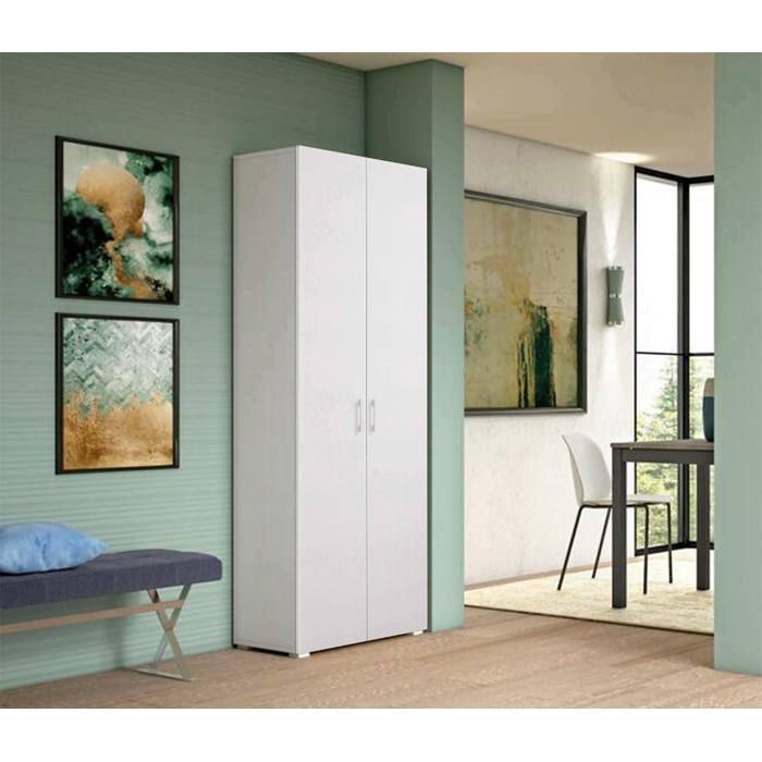 Dmora - Armoire polyvalente Ginestra 2 portes 72x37h195 cm Blanc Panneau effet bois Dmora - Armoire polyvalente Ginestra 2 portes 72x37h195 cm Blanc Panneau effet bois