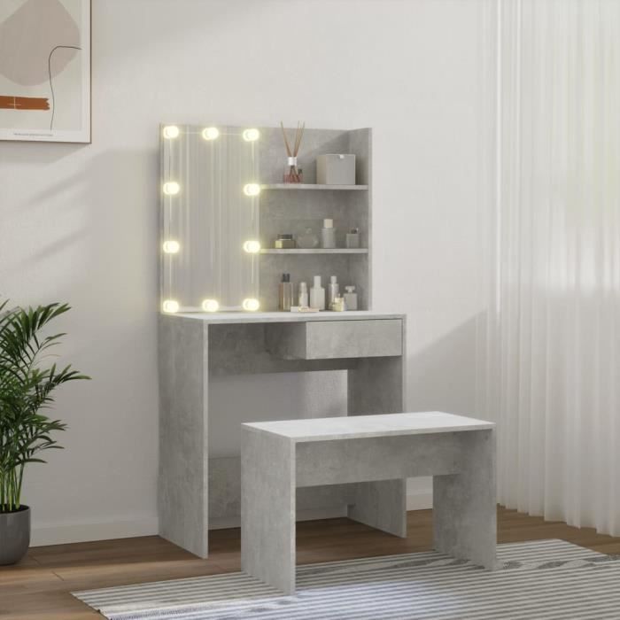 Ensemble Coiffeuse Design Contemporain Helloshop26 - 74,5x40x141 Cm - Chêne Marron - Neuve