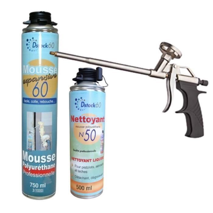 Kit Mousse Expansive Polyuréthane – Bombe + Pistolet + Nettoyant, Idéal Pour Menuiseries Et Isolation