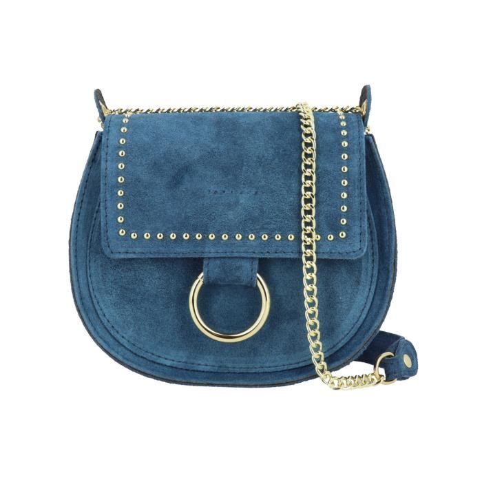 Petit Sac à Main Mango Bandoulière - Cuir Bleu - Sangle Coupée (neuf Avec Défaut)