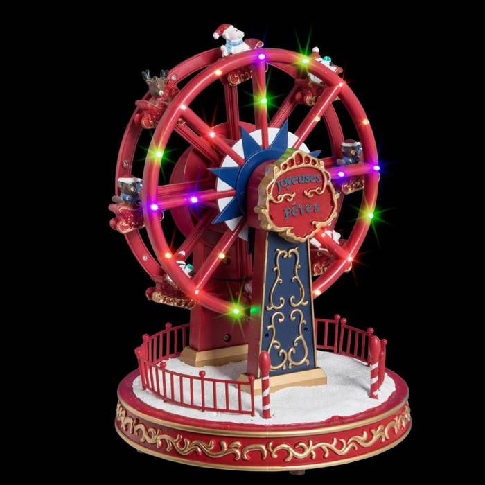Village de Noel manege a roue anime musical 24 LED a piles Feeric lights christmas
