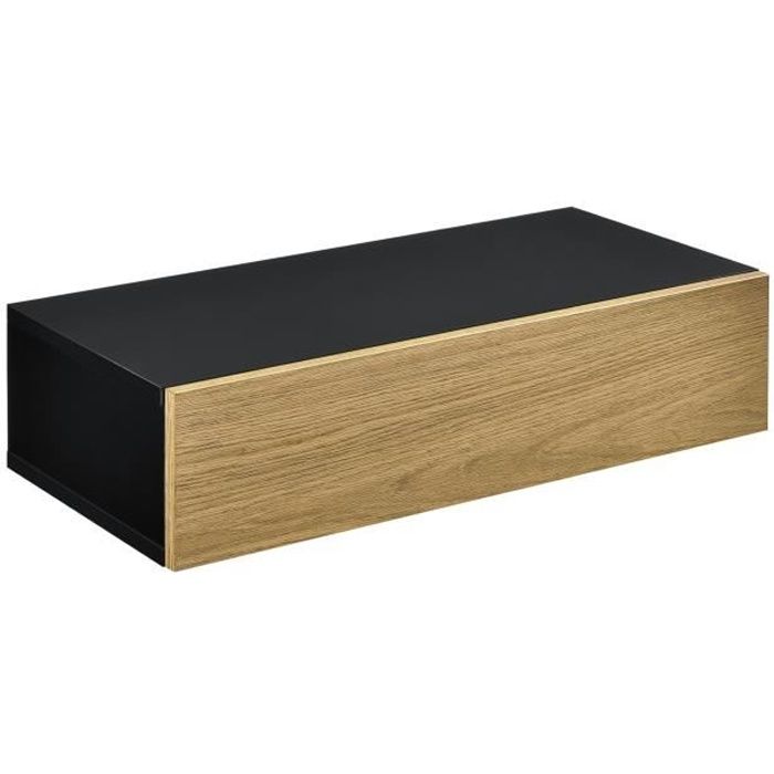 [en.casa] Étagère Murale avec Comptoir Panneau de Particules Noir Bois 50x24x12cm