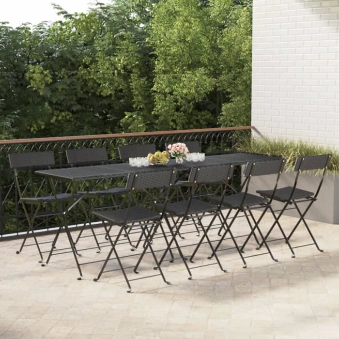 chaises de bistrot pliantes - famirosa - noir résine tressée et acier - lot de 8 - meuble de jardin