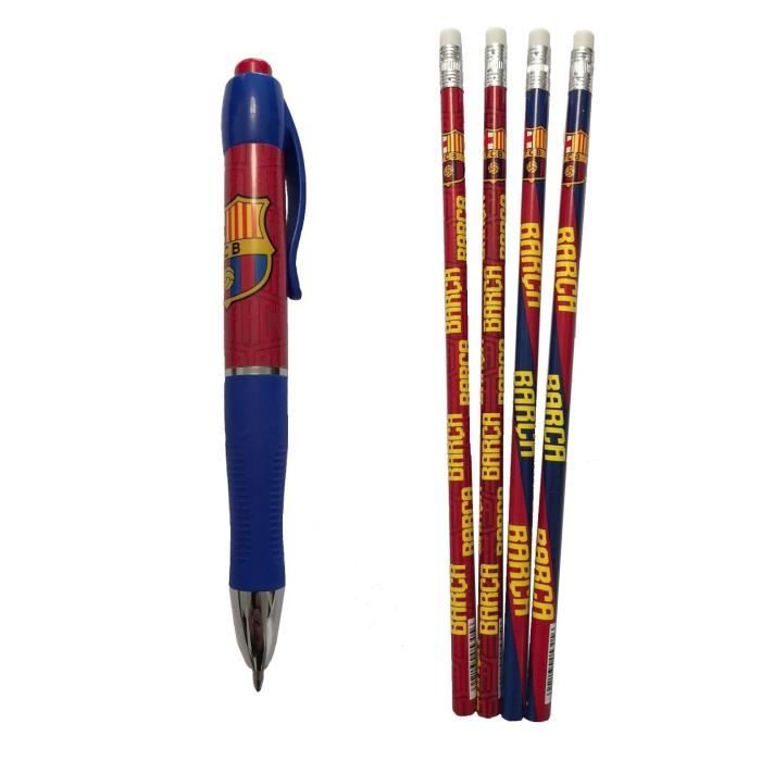 FC Barcelona set écriture 1 stylo a bille + 4 crayons Idée Cadeau Champions  Club Football FC Barca Barcelone