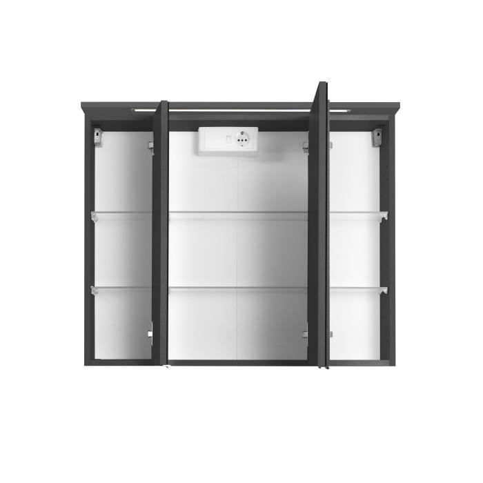 Armoire de toilette Bobbi avec 3 portes, 6 étagères en verre, éclairage