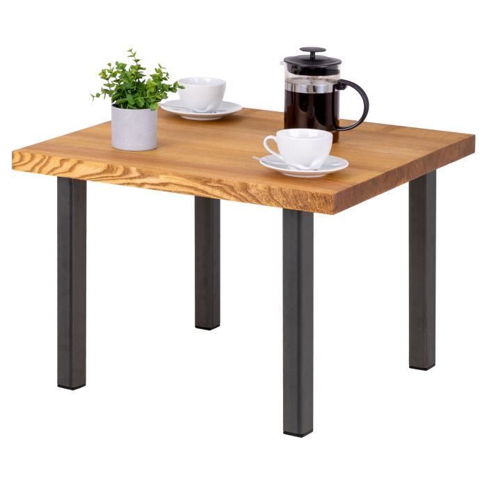 lamo manufaktur table basse industrielle - bois massif - salon - 60x60x47cm - frêne rustique - pieds acier brut - modèle classic
