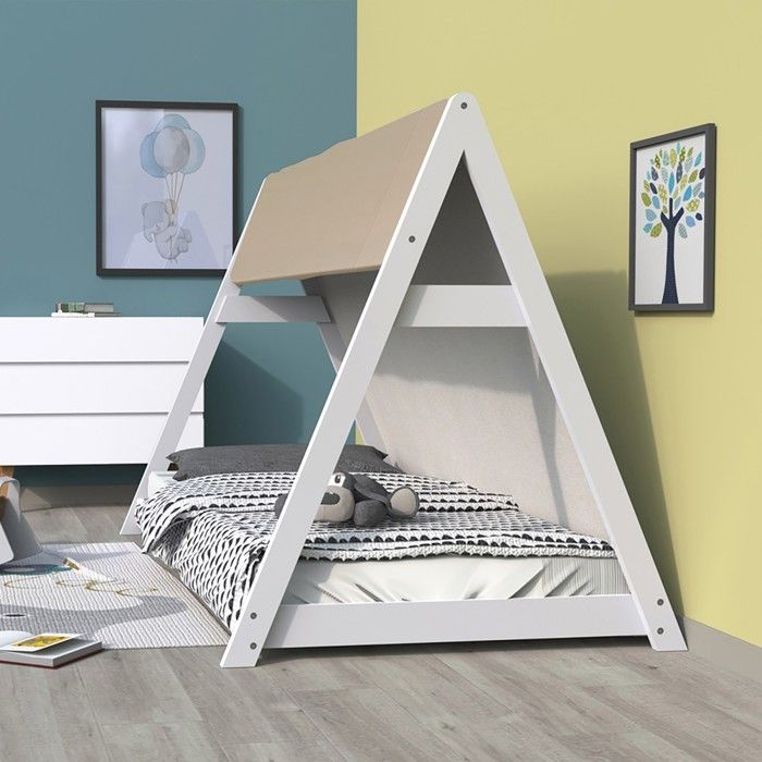 Lit cabane TIPI 90x190 + 1 toile + 1 sommier / Blanc Lit cabane TIPI 90x190 + 1 toile + 1 sommier / Blanc