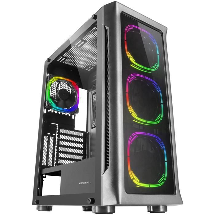 Mars Gaming MC-NEO Noir Tour Gaming XXL E-ATX Vitres Latérales et Frontales Verre Trempé 4 Ventilateurs ARGB 120mm + Ventilateur
