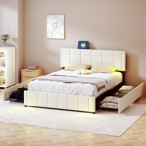 Lit Rembourré Extensible 3 En 1 Merax - 90x190 Cm Simple Ou 180x190 Cm Double, Avec Tiroirs Et Coffre - Tissu Coton/lin