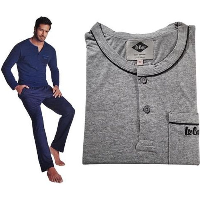 Lee Cooper Pyjama homme coton Manches Longues Col Rond Gris clair Gris clair Cdiscount Pret a Porter