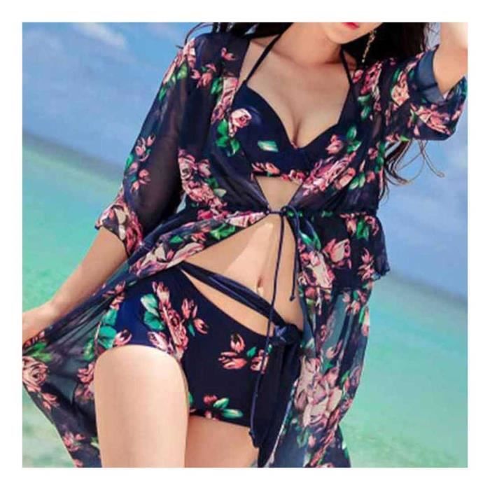 Maillot de Bain Femme 3 pièces Bikini de plage imprimé Fleuri noir Noir -  Cdiscount Prêt-à-Porter