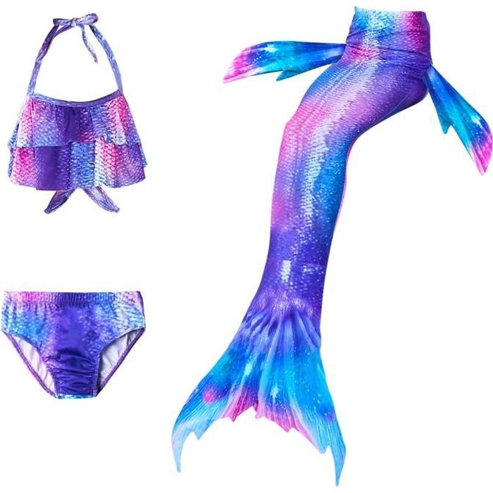 DAXIANG 3 Pièces Maillot de Bain Princesse Queue de Sirène Mermaid Bikini Il y a la Boucle au Bas de la Queue,Pouvez Ouvrir pour Marcher ou Fermer pour Ajouter Monopalme
