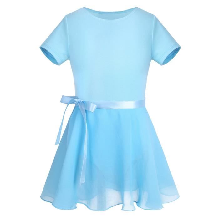 YONGHS-FR Justaucorps Danse Classique Fille Manches Courtes Leotard Ballet Academique Dancewear 2-14 Ans Bleu