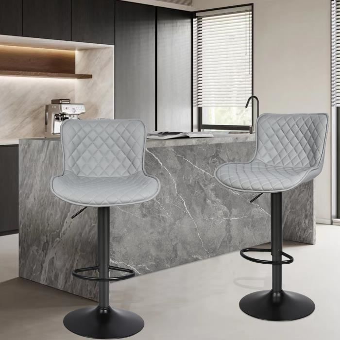 Tabouret De Bar Réglable En PU, Rotatif Et Avec Dossier