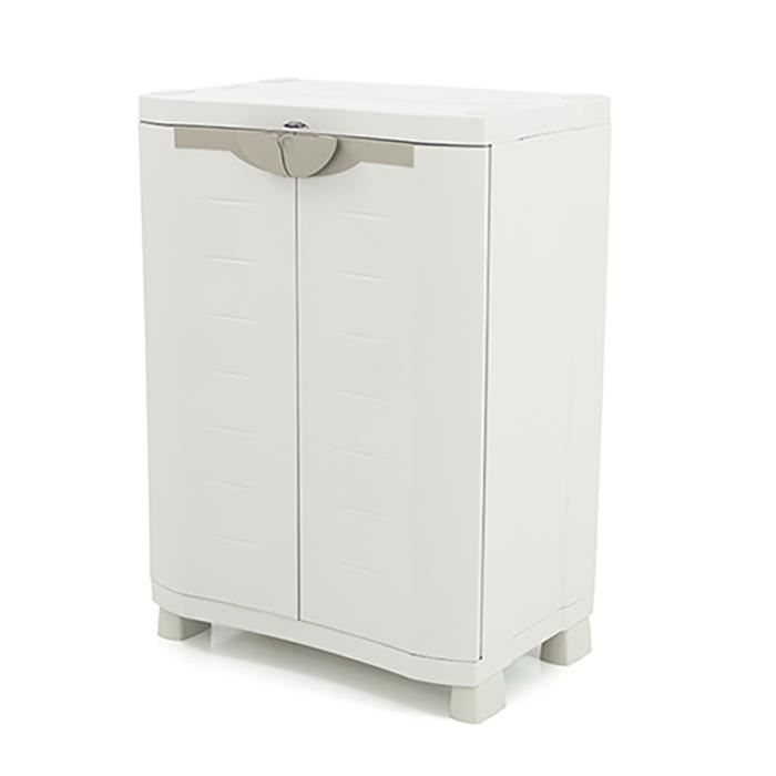 Armoire basse 2 portes intérieur-extérieur coloris beige - Longueur 70 x Profondeur 45 x Hauteur 100 cm Armoire basse 2 portes intérieur-extérieur coloris beige - Longueur 70 x Profondeur 45 x Hauteur 100 cm