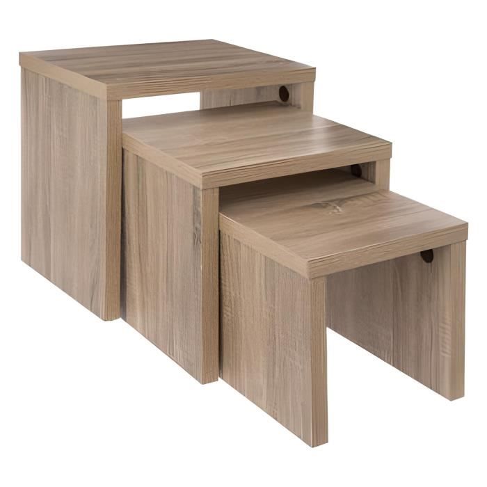 lot de 3 tables gigognes en bois pegane - modulables et imbricables - coloris naturel