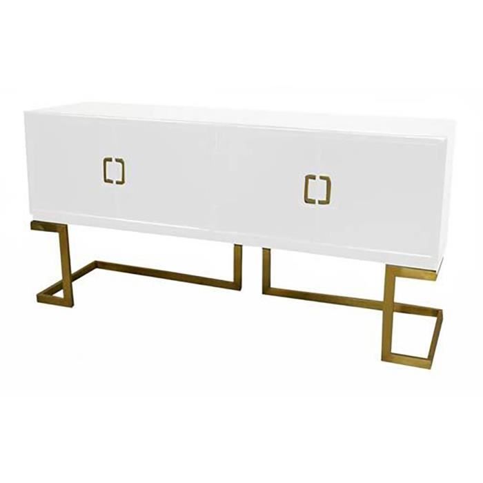 buffet meuble de rangement en peuplier et métal coloris blanc - longueur 180 x hauteur 90 x profondeur 50 cm