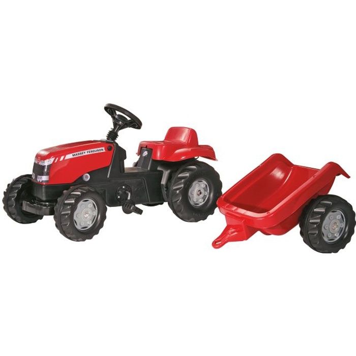 Tracteur à pédales MASSEY FERGUSON avec remorque Rolly Kid - Mixte - Rolly Toys - 3 ans - Rouge et vert