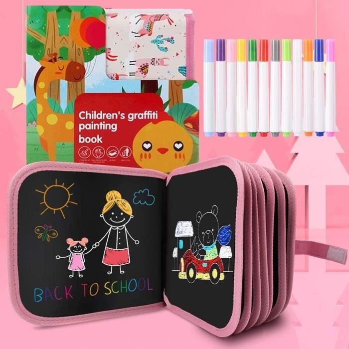 Bloc De Dessin Effaçable Enfant – 14 Pages Réutilisables Avec 12 Stylos – Livre Doodle Pour Voyage (FoodSet)