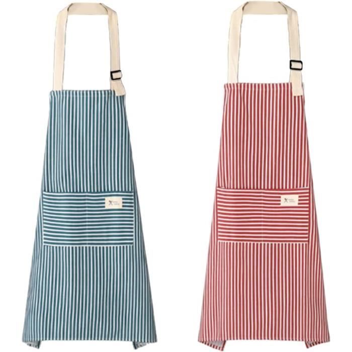Tablier Enfant Réglable Dos Nu 2 Pièces – Rayé, Avec Poches – Pour Peinture Et Cuisine