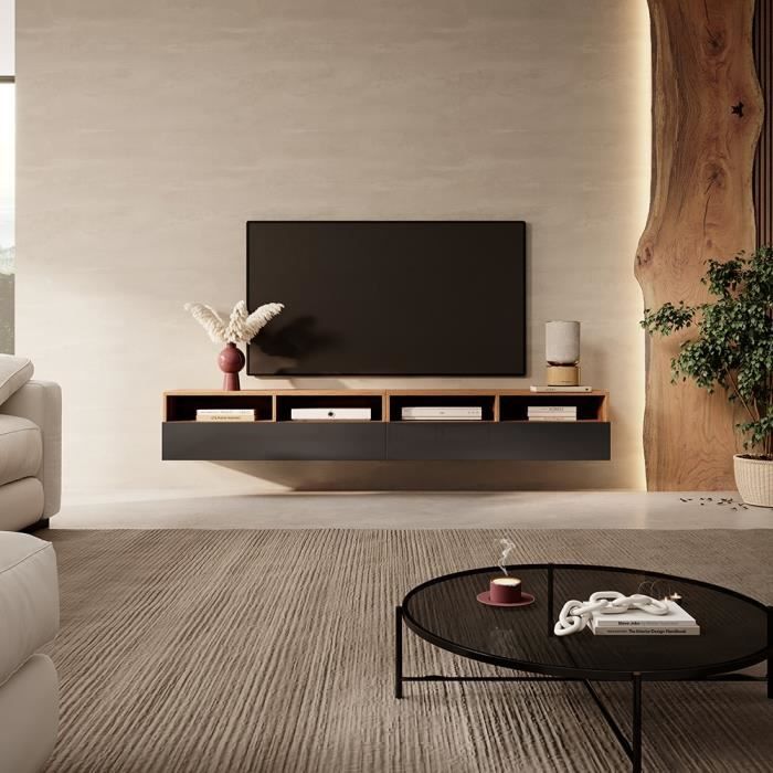 Meuble tv avec rangement chêne 200cm - Meuble Passion