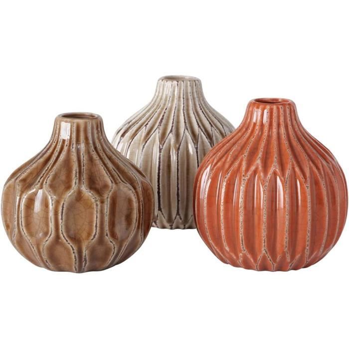 Viva Lot de 3 vases décoratifs en faïence Marronmarron clairorange 12