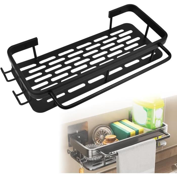 Organisateur D'évier Avec Porte-serviettes - Support éponge Et Brosse - Acier Inoxydable Noir - Plateau Amovible - Rangement Cuisine