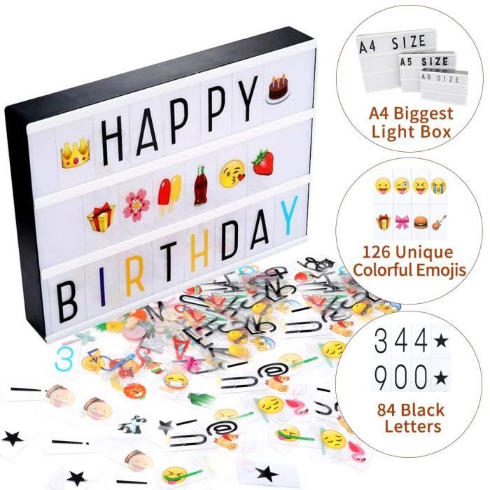 Boîte Lumineuse LED A4 Avec Télécommande - 311 Lettres Et Emojis, 16 Couleurs, Pour Décoration Mariage, Anniversaire, Bar