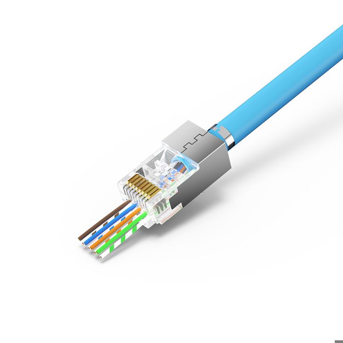 UNITEK Lot de 50 connecteurs RJ45 CAT7 blindé traversants avec inserts pour câble monobrin et multibrin