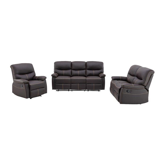 Canapés 3 places 2 places et un fauteuil relax en simili marron CANBY
