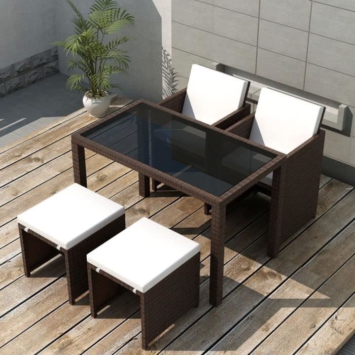 Salon de jardin - vidaXL - 5 pcs - Rotin Marron - Acier enrobé - Contemporain