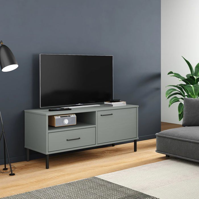 vidaXL Meuble TV avec Pieds en Métal Armoire de Télévision avec 2 Compartiments et Tiroir Meuble Télé avec Rangement 351022