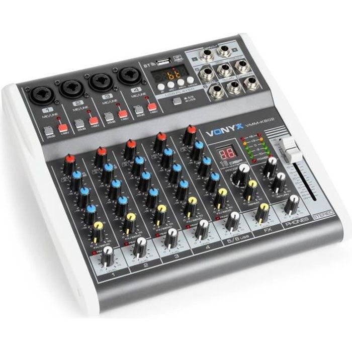Vonyx VMM-K602 table de mixage - 6 canaux, technologie sans fil Bluetooth, USB, égaliseur, idéal pour des applications chants et DJ