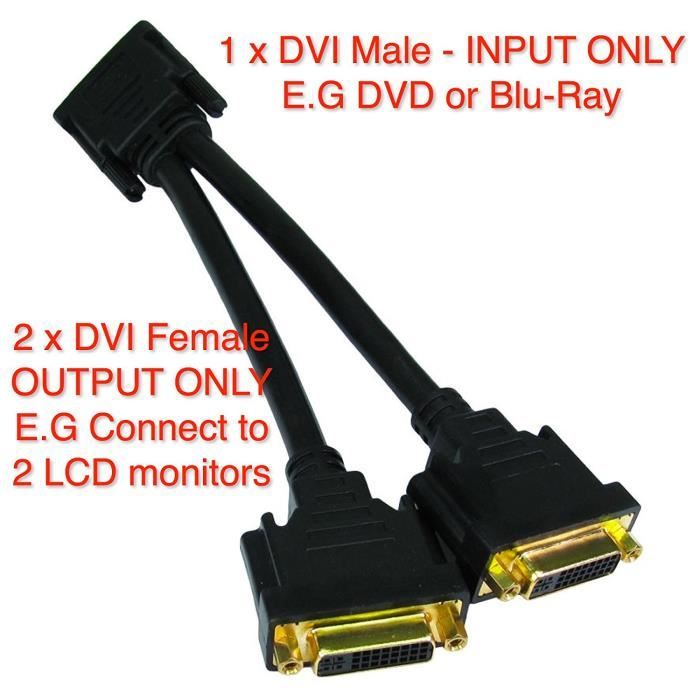 Câble Répartiteur DVI-D Mâle Vers 2 X Femelles - AWM - Plaque Or - Pour Moniteur/TV