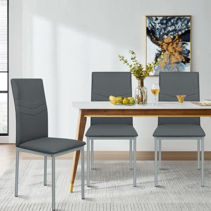 willonin® lot de 6 chaises de cuisine avec dossier motif à flèche, siège en cuir synthétique pour salle à manger, gris 38x39x90 cm